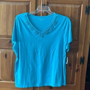 Croft & Barrow Blue Embellished Short Sleeve Top 2x